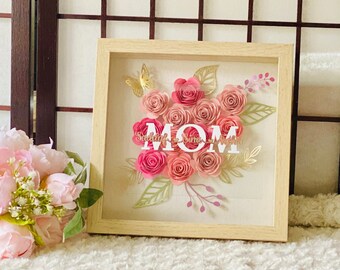 Caja de sombras de rosas de papel personalizadas: regalo floral para el Día de la Madre