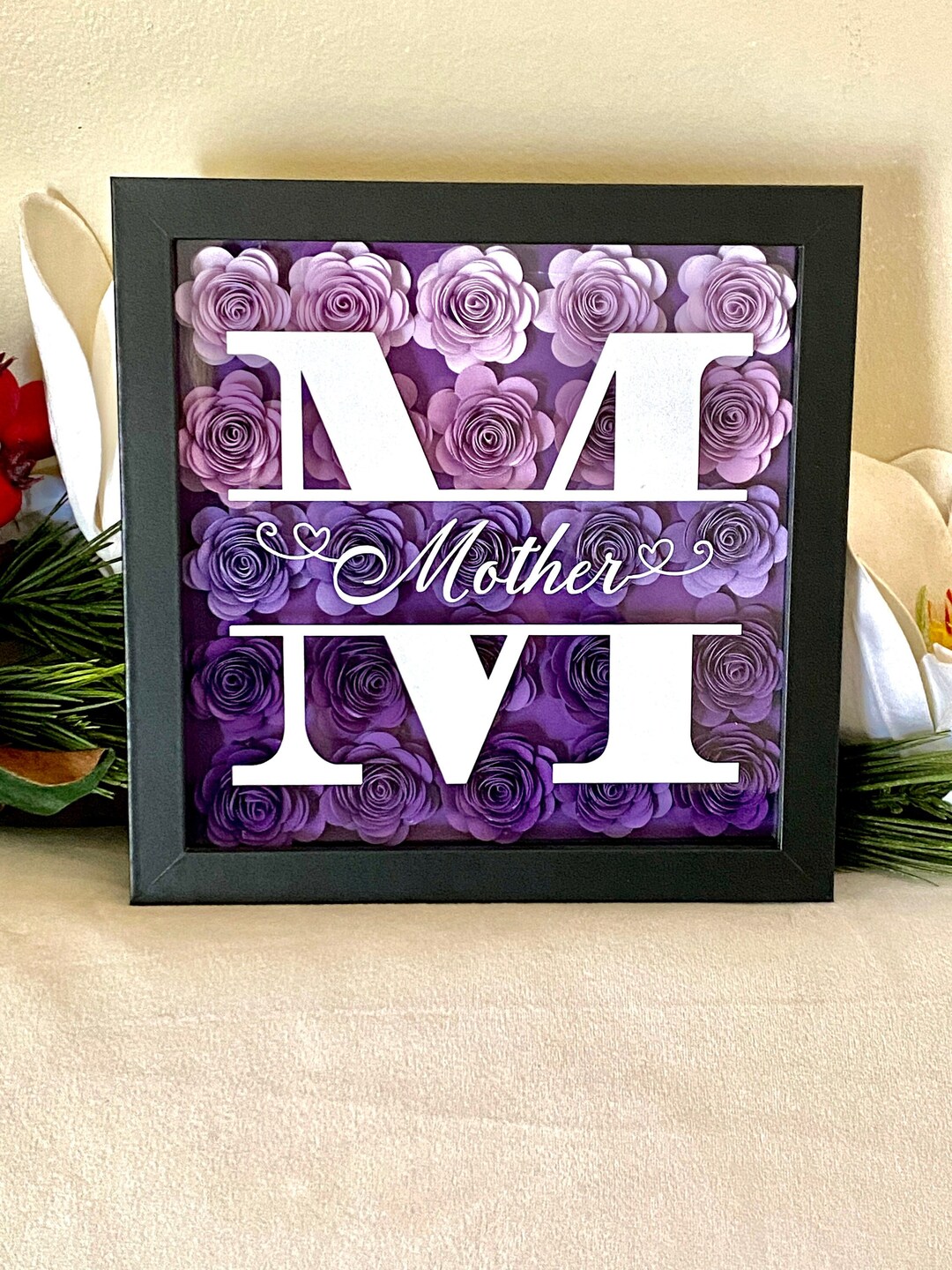 Mother's Day Floral Shadow Box Gift, Paper Flower Rose Shadow Box ...