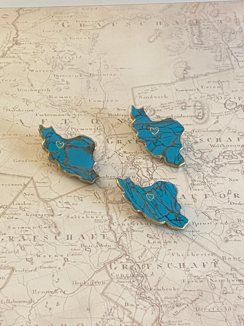 Handmade Iran Map Brooch | Turquoise and Gold marble Polymer Clay Pin | Persian Pride Gift | Iran Map Jewelry | Farsi Gift for Her image 4