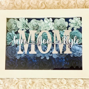 Personalized Mom Floral Shadow Box, Paper Flower Rose white 7x5  Shadow box, paper rose frame christmas gift for mom and Grandma