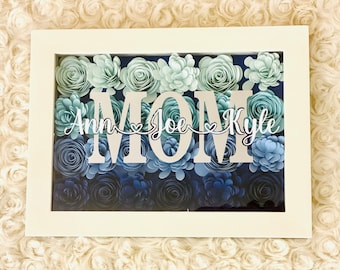 Personalized Mom Floral Shadow Box, Paper Flower Rose white 7x5  Shadow box, paper rose frame christmas gift for mom and Grandma