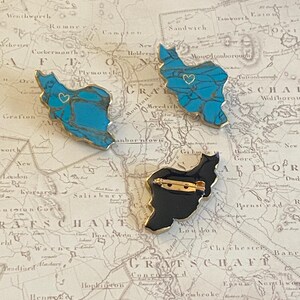 Handmade Iran Map Brooch | Turquoise and Gold marble Polymer Clay Pin | Persian Pride Gift | Iran Map Jewelry | Farsi Gift for Her image 5