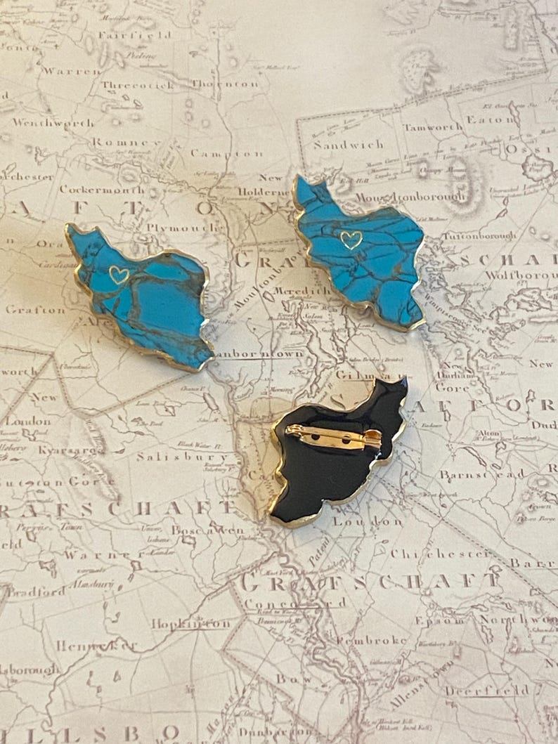 Handmade Iran Map Brooch | Turquoise and Gold marble Polymer Clay Pin | Persian Pride Gift | Iran Map Jewelry | Farsi Gift for Her image 5