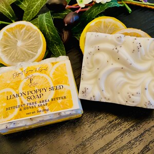 Honey Lemon Poppy seed handmade Soap, Lemon verbena shea butter soap, shower favor soap