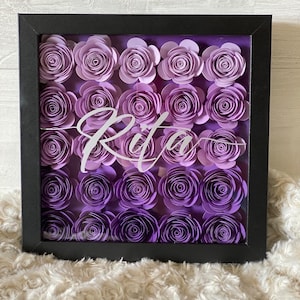 Personalized Floral Shadow Box, Paper Flower Rose Shadow box. paper rose frame gift for her, birthday, Graduation gift, Gift for Bridesmaid