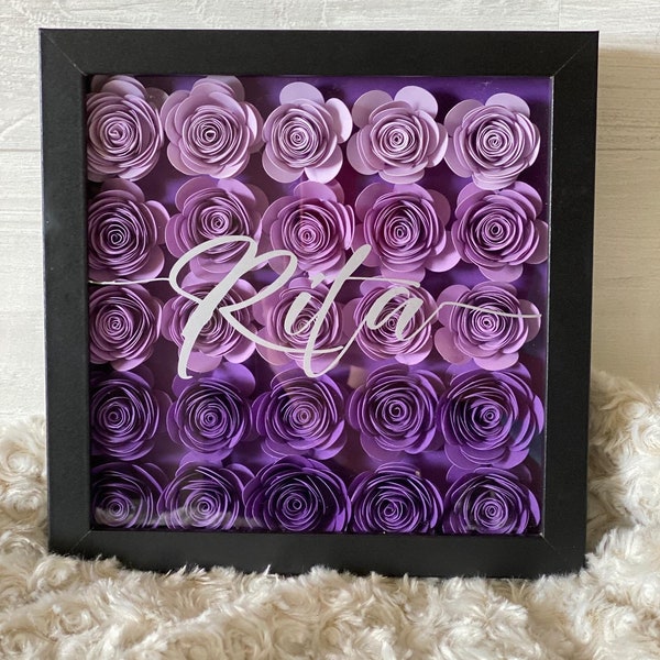 Personalized Floral Shadow Box, Paper Flower Rose Shadow box. paper rose frame gift for her, birthday, Graduation gift, Gift for Bridesmaid