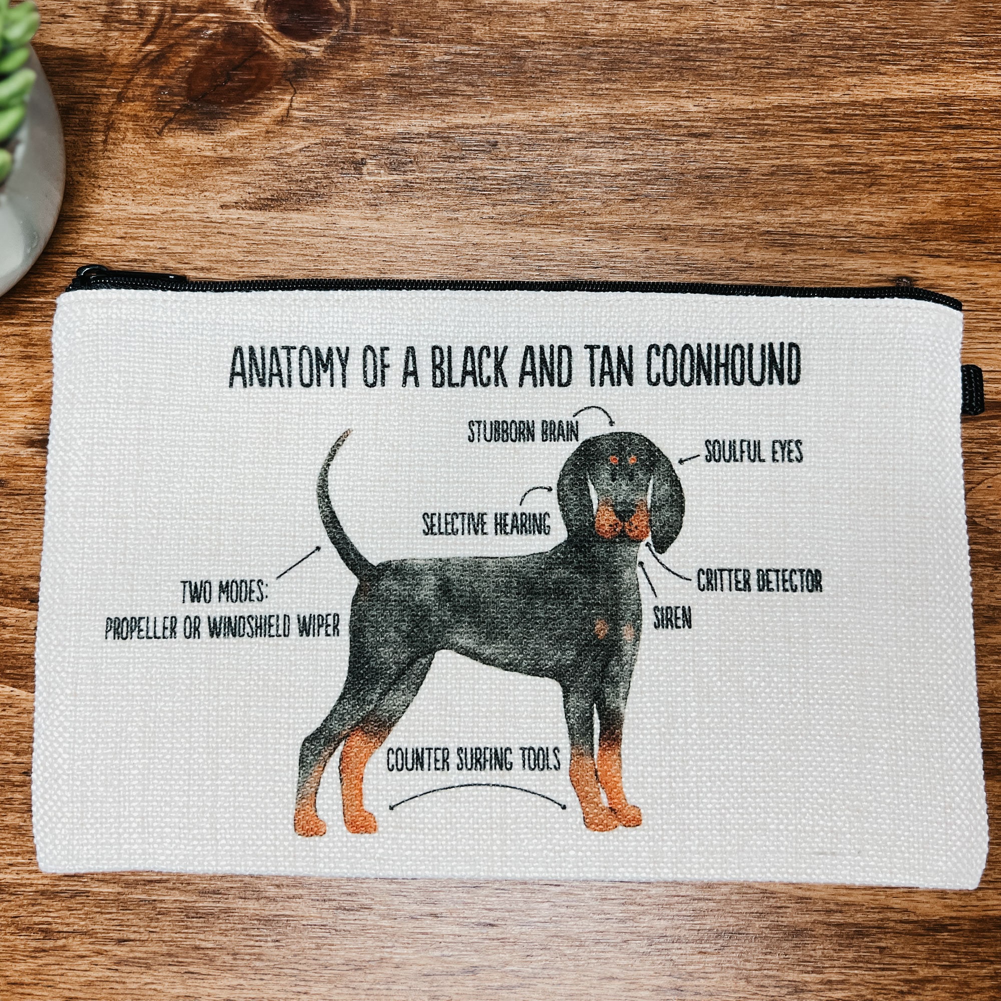 The Anatomy of a Coonhound Zipper Pouch Coonhound Mom Gift Black and