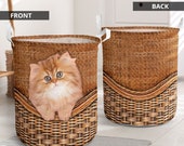 Cute Persian Cat Rattan Teaxture Laundry Basket LQT , Laundry Basket, Laundry Round Brown Basket ,Laundry Hamper, Gift For Mom