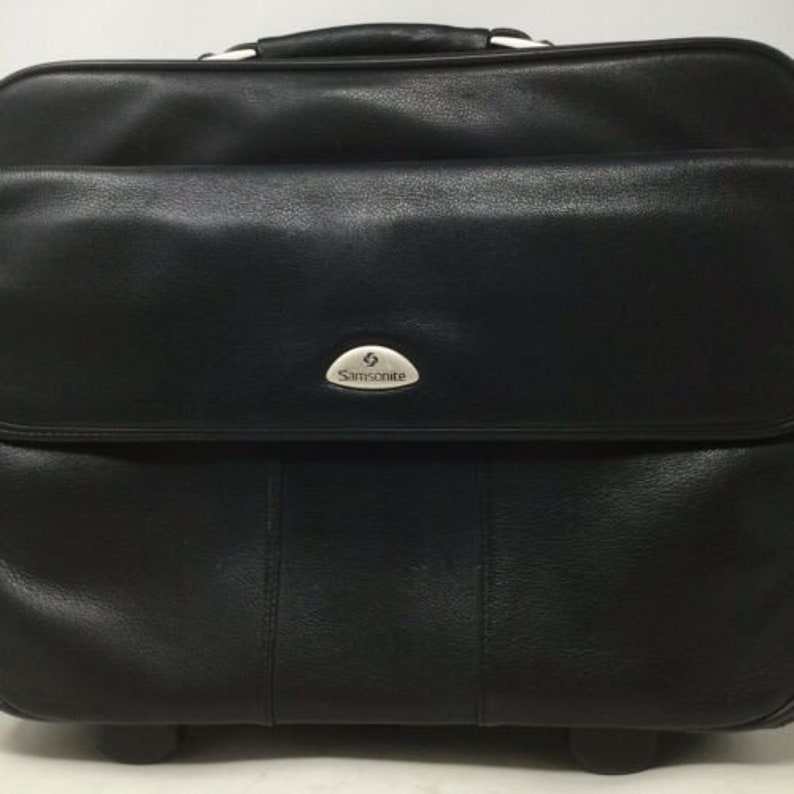 Samsonite Leather Laptop Carry On Briefcase Rolling Travel Bag 18\u201d Wide 15\u201d Tall