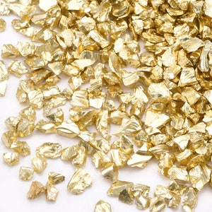 Gold Colour Crushed Glass Chips, Metallic Gold Glass for Resin Crafting Supplies, Crushed Glass Gravel for Embellishment, Resin Craft