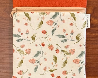 Project Bag made from dark orange small floral print fabric 10 x 7.5
