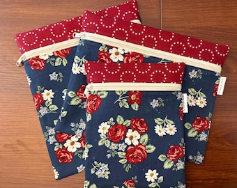 Patriotic Project Bag with Independence floral fabric for Cross stitch, Embroidery, iPad in multiple sizes