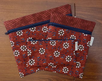 Patriotic floral Project Bag with red Bright Stars fabric by Teresa Kogut in multiple sizes