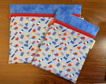 Patriotic Project Bag made from sweet treats fabric 10 x 12 or 10 x 7.5