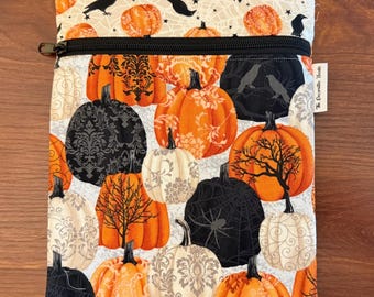 Project Bag made from fabric with pumpkins on cream 10 x 7.5