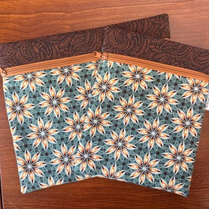 Green star floral Project Bag for Cross Stitch, Embroidery, iPad in two sizes image 1