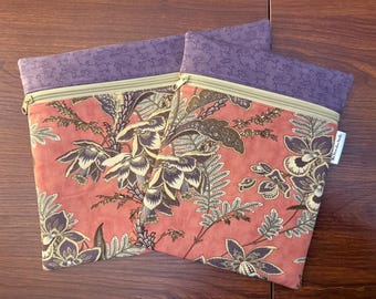 Project Bag for cross stitch and embroidery made from Wild Orchid fabric by Blackbird with a pink background 10 x 12 or 10 x 7.5