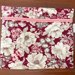Heartfelt floral Project Bag for Cross Stitch, Embroidery, iPad in two sizes image 2