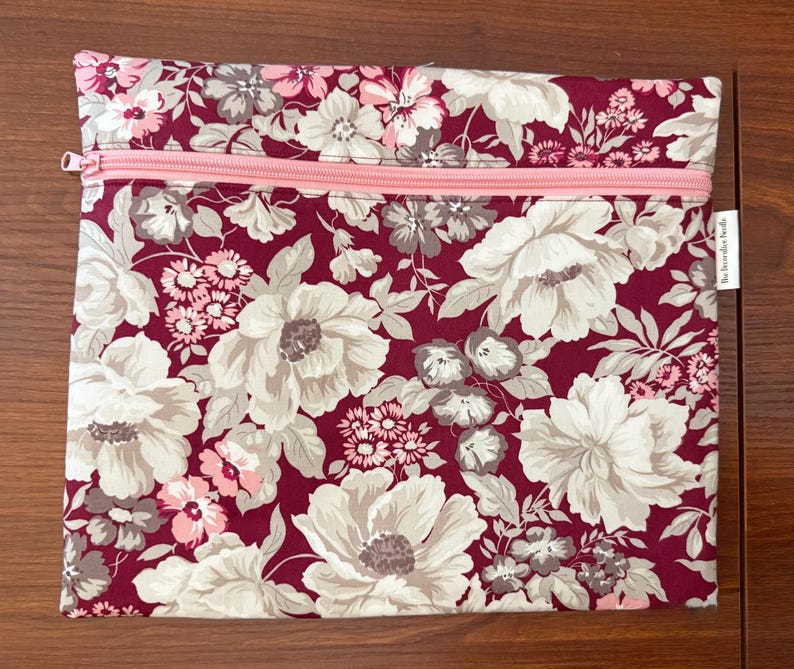 Heartfelt floral Project Bag for Cross Stitch, Embroidery, iPad in two sizes image 2