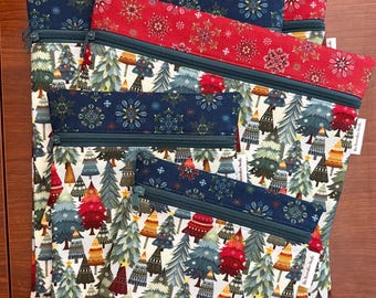 Nordic Holiday Tree Project Bag for Cross Stitch, Embroidery, iPad in multiple sizes