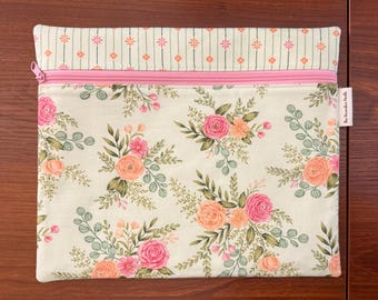 Floral Project Bag with Kindness fabric for Cross Stitch, Embroidery, iPad 10 x 12.5