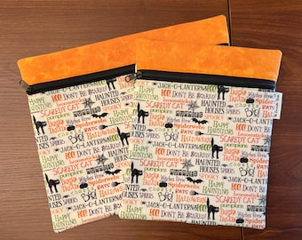 Project Bag made from white Halloween Typography fabric 10 x 12.5 or 10 x 7.5