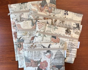 Patriotic Project Bag with Americanna collage fabric for Cross stitch, Embroidery, iPad in multiple sizes