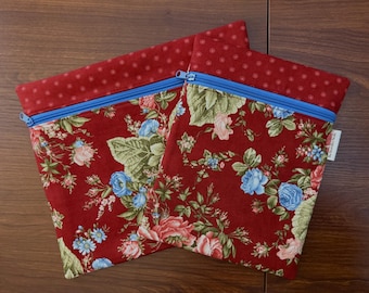 Patriotic floral Project Bag with red Minick & Simpson fabric 10 x 12 or 10 x 7.5