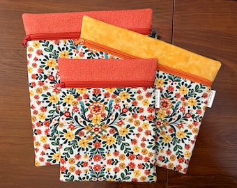 Folklore Garden floral Project Bag for Cross Stitch, Embroidery, iPad in multiple sizes