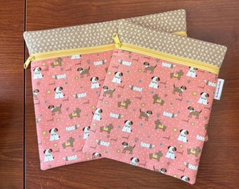 Lucky dog Project Bag for Cross Stitch, Embroidery, iPad in two sizes