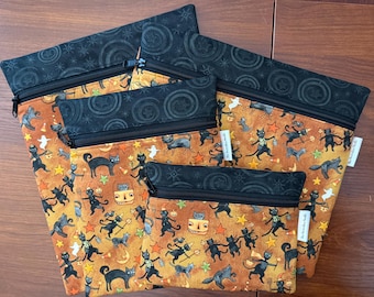 Halloween cats Project Bag for Cross Stitch, Embroidery, iPad featuring Spooky fabric by Teresa Kogut in multiple sizes