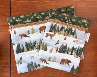 Northwoods animals Project Bag for Cross Stitch, Embroidery, iPad in two sizes