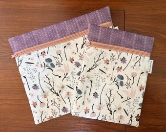 Trek floral Project Bag for Cross Stitch, Embroidery, iPad in two sizes