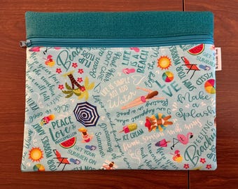 Project Bag with summertime typography collage fabric 10 x 12