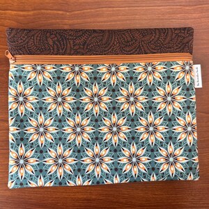 Green star floral Project Bag for Cross Stitch, Embroidery, iPad in two sizes Regular - 10 x 12