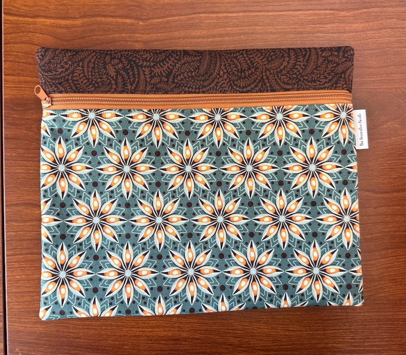 Green star floral Project Bag for Cross Stitch, Embroidery, iPad in two sizes Regular - 10 x 12