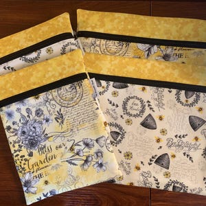 Project Bag for cross stitch and embroidery featuring bees and flowers 10 x 12 or 10 x 7.5 in 2 color varieties