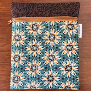 Green star floral Project Bag for Cross Stitch, Embroidery, iPad in two sizes Skinny - 10 x 7.5