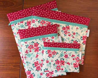 Berry & Sage floral Project Bag for Cross Stitch, Embroidery, iPad in multiple sizes