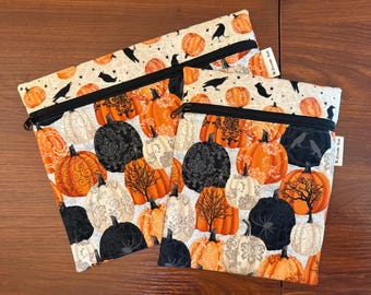 Project Bag made from fabric with pumpkins on cream 10 x 12 or 10 x 7.5