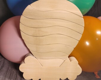 Wooden Hot Air Balloon Stacker -LARGE 9.5" TALL 9 piece beginner puzzle Wooden toy balancing toys easy stacking open ended play