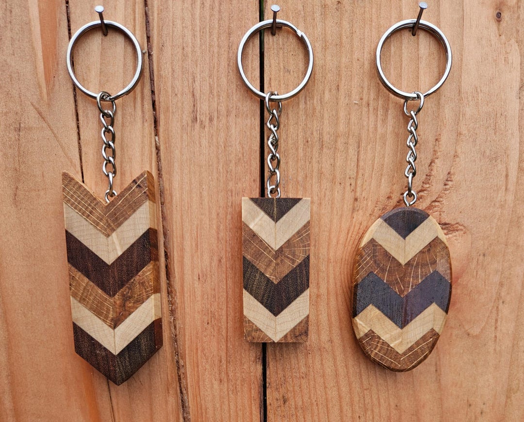 Chevron Design Wooden Keychains - Etsy