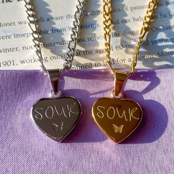 SOUR necklace - Engraved Heart Chain Pendant Necklace