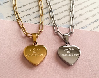 w.b.a. necklace - Engraved Heart Chain Pendant Necklace