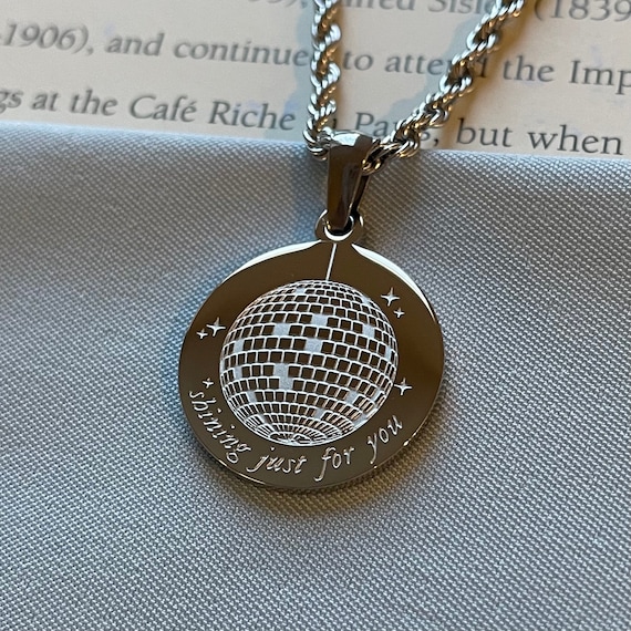 shining mirrorball necklace - Engraved Circle Chain Pendant Necklace