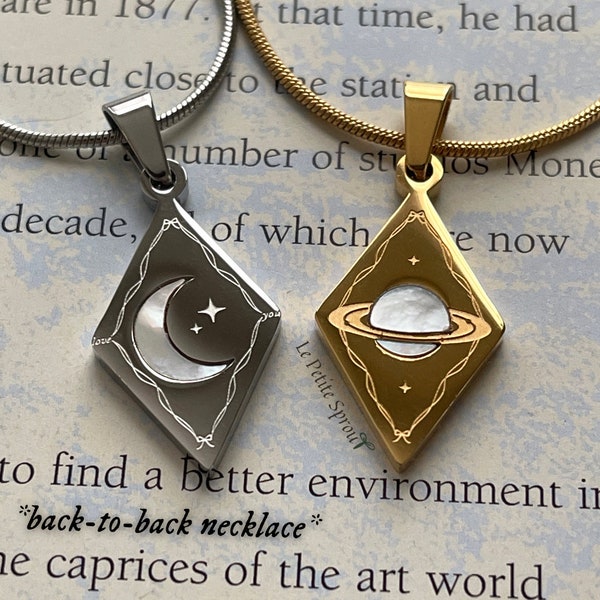 Dione Halskette - Back-To-Back Light Shell Diamant Halskette • Himmlischer Schmuck • Mond Anhänger • Geburtstagsgeschenk für Sie • Wasserdichter Schmuck