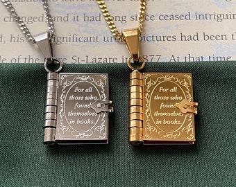 Book Lovers Necklace - Engraved Openable Book Chain Pendant Necklace