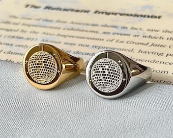 Shining Mirrorball Signet Ring · Birthday Gift For Her · Matching Couple Ring · Gold Signet Ring · Silver Signet Ring · Best Friend Rings