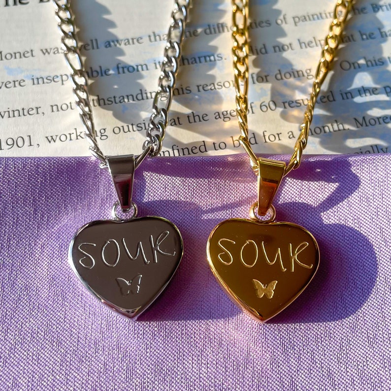 SOUR necklace - Engraved Heart Chain Pendant Necklace 