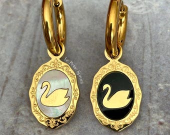 Swan Portrait Double-Sided Mini Hoop Earrings